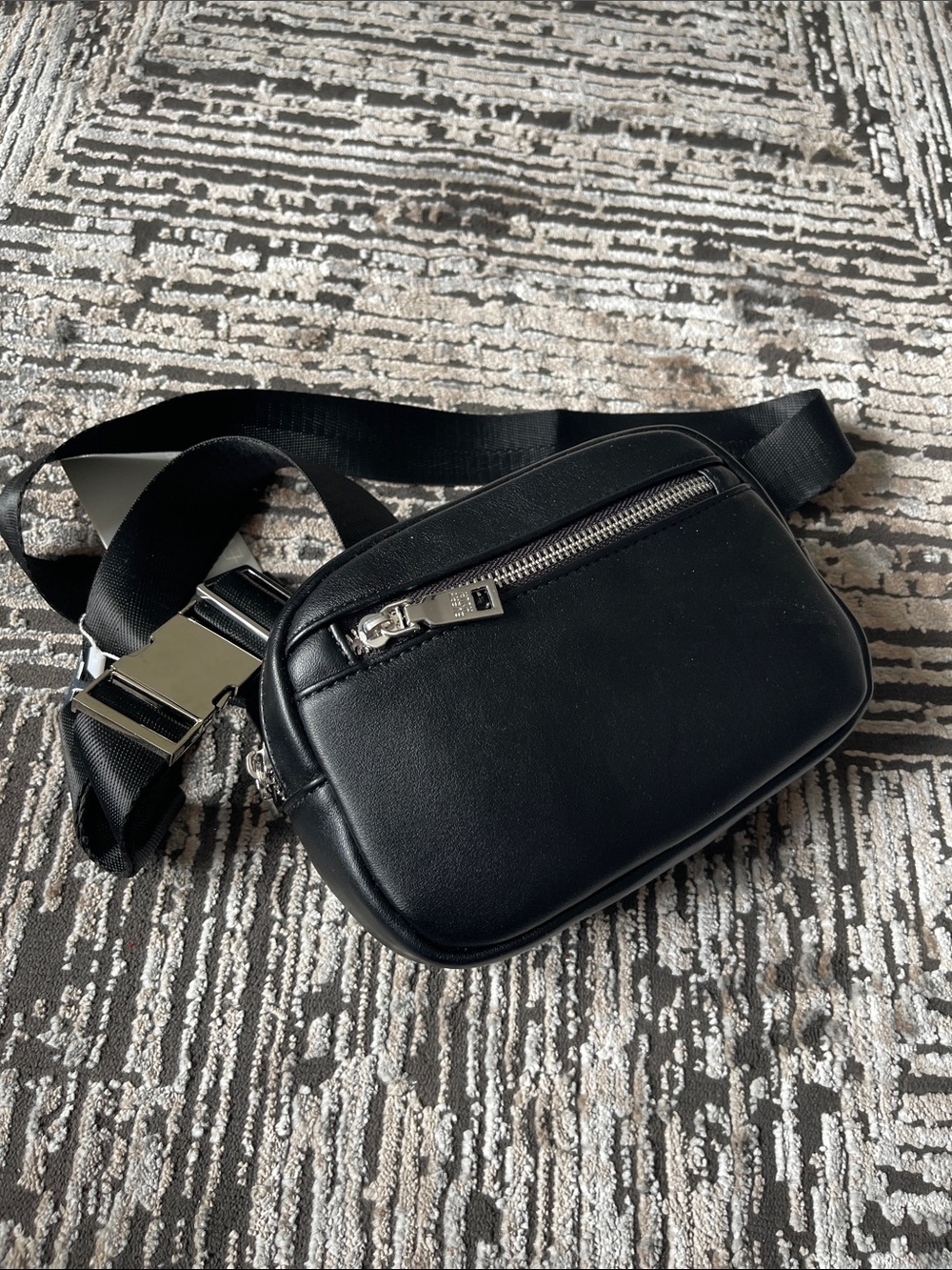 Black Leather Crossbody Belt Bag - Men's Compact Sling